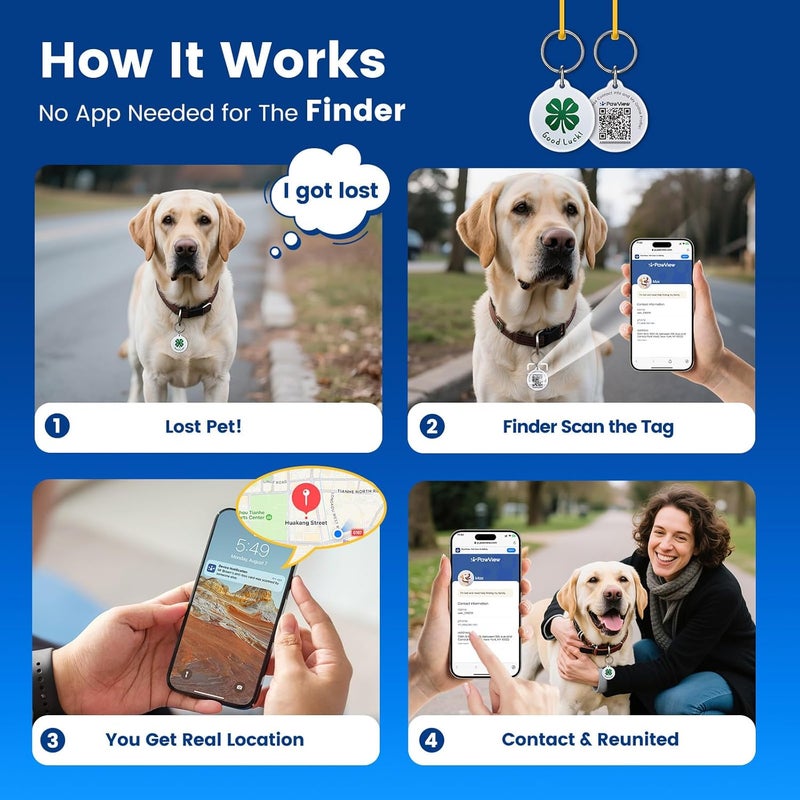 PawView QR Code Pet ID Tags for Dogs & Cats [5-Pack] Luck Charm Design, Waterproof, Smart Personalized Dog Tags with Modifiable Profile & Emergency Contact,QR for Instant Location Alerts - Image 3