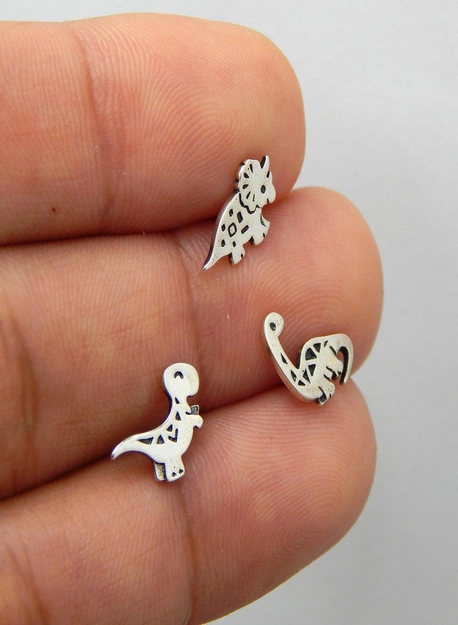 آيسروز مجموعة أقراط ICYROSE من الفضة الإسترليني عيار 925، مكونة من 3 أزواج، بتصميمات ديناصورات متنوعة وأصدقائها من العصر الجوراسي (خالية من النيكل)، تشمل: تي ريكس، تيرانوصور، براكيوصور، ترايسيراتوبس - Image 5