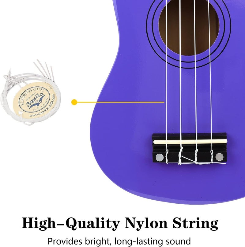 Amdini 21 Inch Ukulele for Beginners Basswood Soprano Ukelele Kit for Kids Adult Student Starter Mini Guitar Ukalelee Pack Bundle with Book Gig Bag Tuner Strap Picks Nylon Strings (Deep Purple) - Image 4