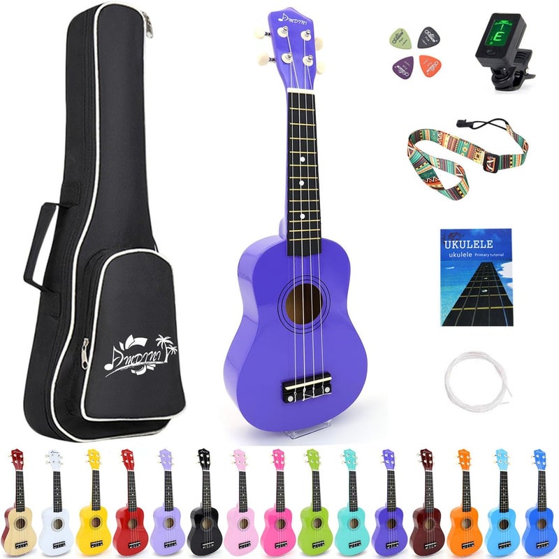 Amdini 21 Inch Ukulele for Beginners Basswood Soprano Ukelele Kit for Kids Adult Student Starter Mini Guitar Ukalelee Pack Bundle with Book Gig Bag Tuner Strap Picks Nylon Strings (Deep Purple) - Image 1