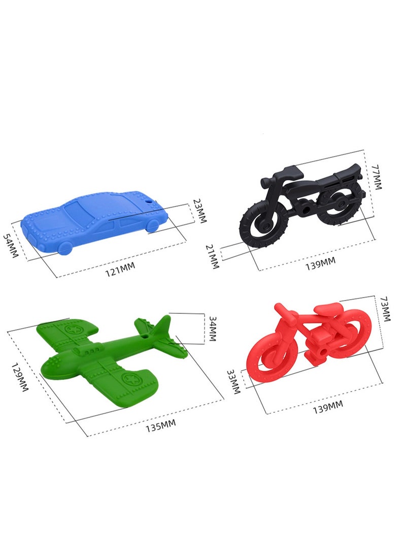 Baby Food Grade Silicone Remote Control Teether, Baby Soothing Silicone Remote Control Teether, Baby Teething Stick Chewing Gum Anti-Eating Hand Chewing Toy (Transportation-Four-Piece Set) - Image 2