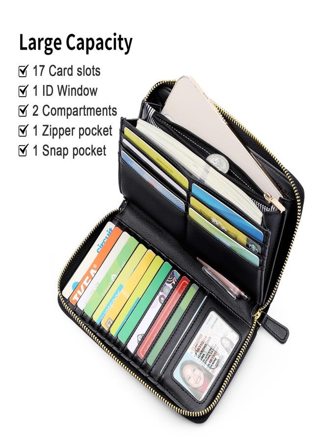 nuoku Rfid Wristlet Wallets for Women, Clutch Purses with Card Slots, Women's Wristlet Handbags, Wrist Strap, Black - Image 2