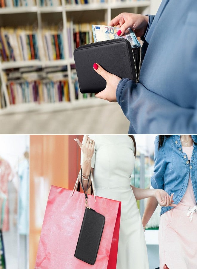 nuoku Rfid Wristlet Wallets for Women, Clutch Purses with Card Slots, Women's Wristlet Handbags, Wrist Strap, Black - Image 3