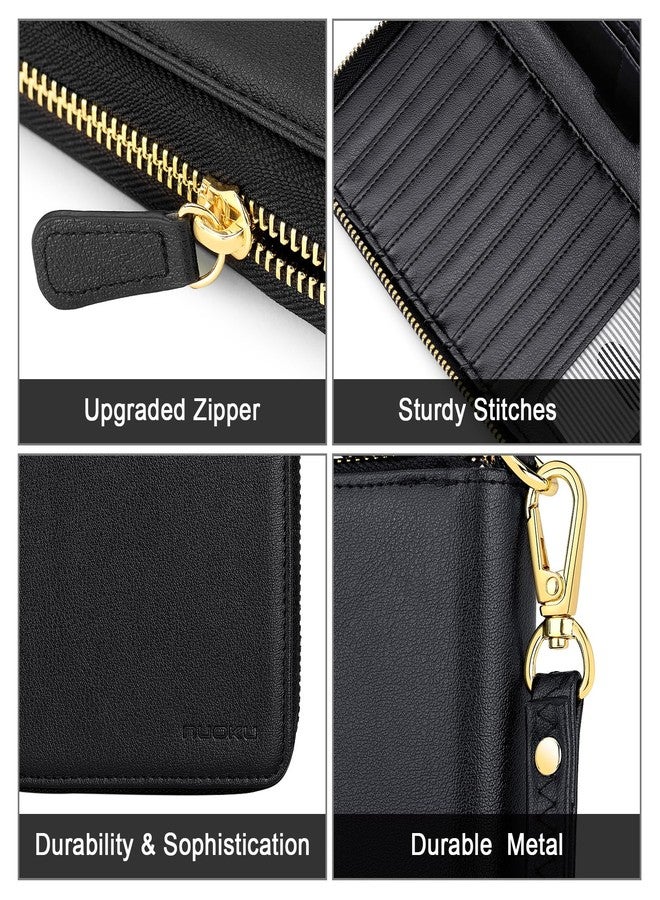 nuoku Rfid Wristlet Wallets for Women, Clutch Purses with Card Slots, Women's Wristlet Handbags, Wrist Strap, Black - Image 4