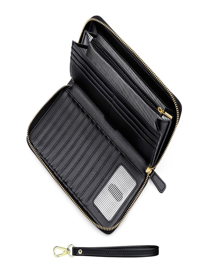 nuoku Rfid Wristlet Wallets for Women, Clutch Purses with Card Slots, Women's Wristlet Handbags, Wrist Strap, Black - Image 1