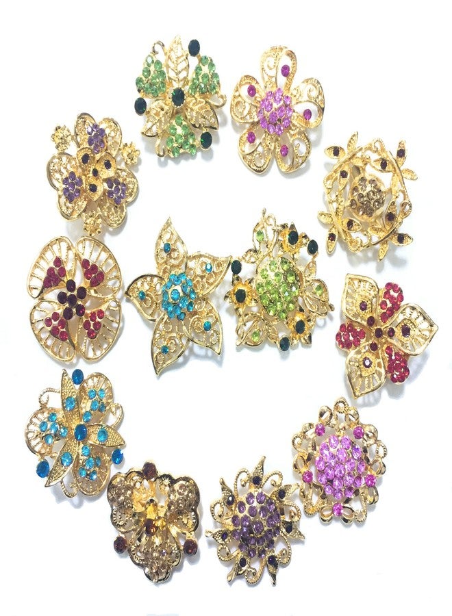 Ezing Lot 24pc Shining Rhinestone Crystal Brooches Pins DIY Wedding Bouquet Kit (K) - Image 2