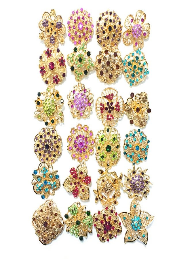 Ezing Lot 24pc Shining Rhinestone Crystal Brooches Pins DIY Wedding Bouquet Kit (K) - Image 1