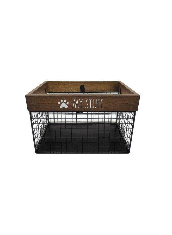 Rae Dunn Pet Toy Storage Bin  Metal And Wood Organizer For Dog Toys, Treats, Leashes  Cat Toy Basket Container  Dark Wood - Image 1