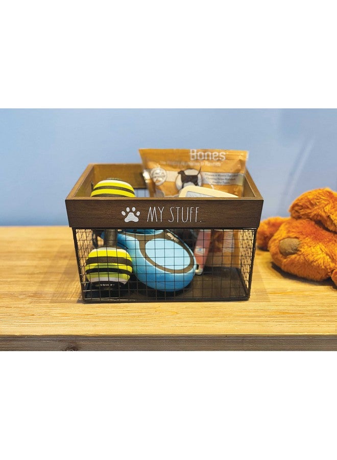 Rae Dunn Pet Toy Storage Bin  Metal And Wood Organizer For Dog Toys, Treats, Leashes  Cat Toy Basket Container  Dark Wood - Image 3