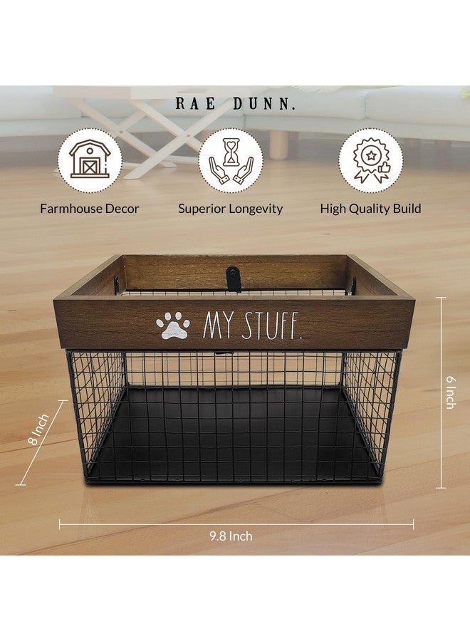 Rae Dunn Pet Toy Storage Bin  Metal And Wood Organizer For Dog Toys, Treats, Leashes  Cat Toy Basket Container  Dark Wood - Image 4