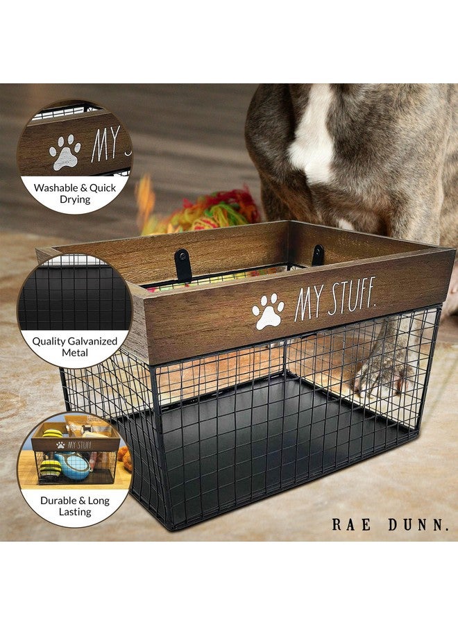 Rae Dunn Pet Toy Storage Bin  Metal And Wood Organizer For Dog Toys, Treats, Leashes  Cat Toy Basket Container  Dark Wood - Image 5