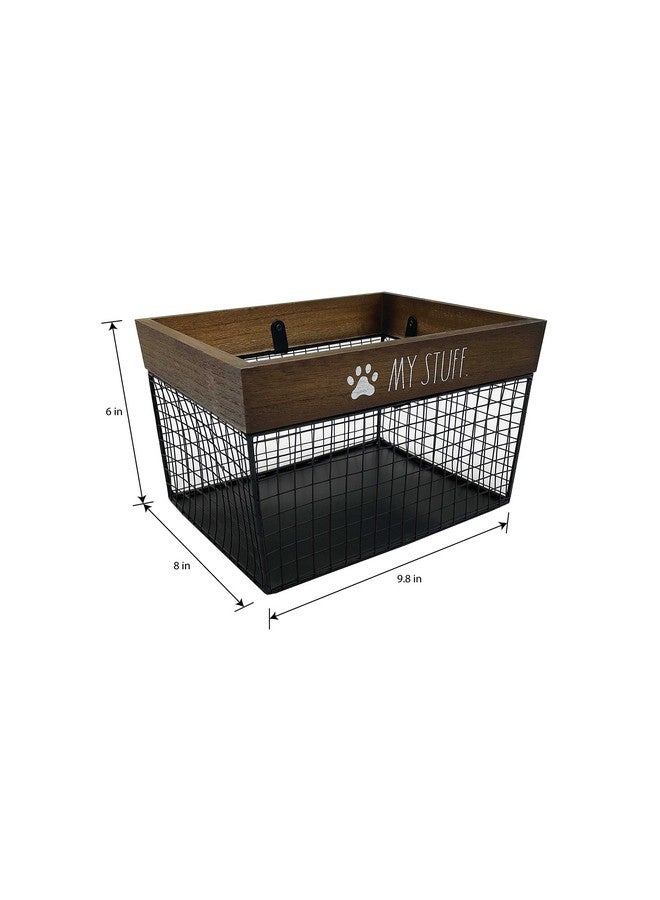 Rae Dunn Pet Toy Storage Bin  Metal And Wood Organizer For Dog Toys, Treats, Leashes  Cat Toy Basket Container  Dark Wood - Image 2