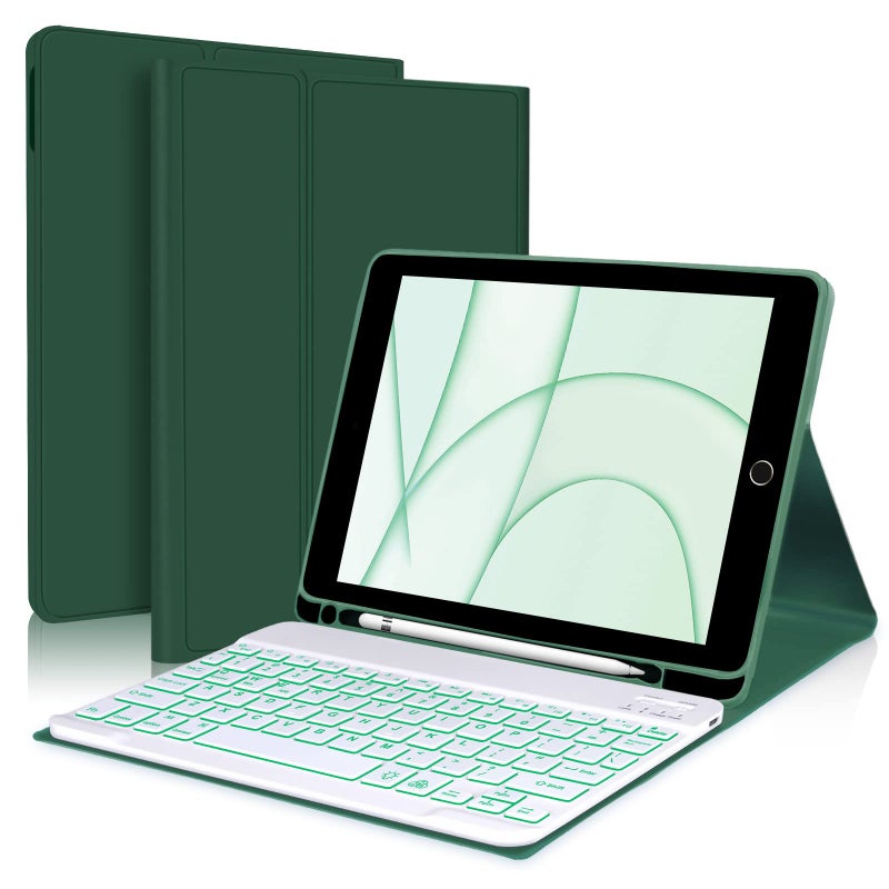 BORIYUAN iPad 9th 20218th7th Generation Keyboard Case 7 Colors Backlit Detachable Keyboard Slim Folio Smart Cover for iPad 102iPad Air 1053rd GeniPad Pro 105 with Pencil Holder Green
