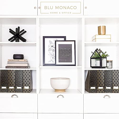 BLU MONACO Set of 4 Stylish Black & Gold Geometric Magazine File Holders with Gold Label Holders – Desk or Bookshelf Storage for Home, Office, Classroom Organization and Décor - Image 4