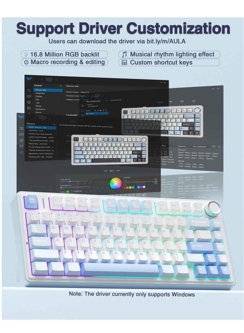 أولا لوحة مفاتيح ميكانيكية لاسلكية F75 مع مفاتيح مضيئة RGB للعب - Image 5