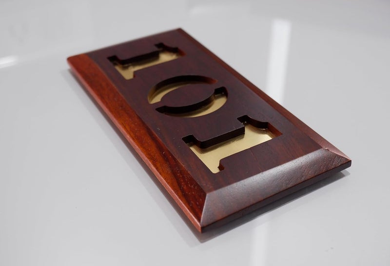 Tolas India Number Plate for HouseFlatsApartmentsOfficeHotelSchool Made with Solid Wood Vintage Brown Surface Gold Finish Number 101 - Image 3