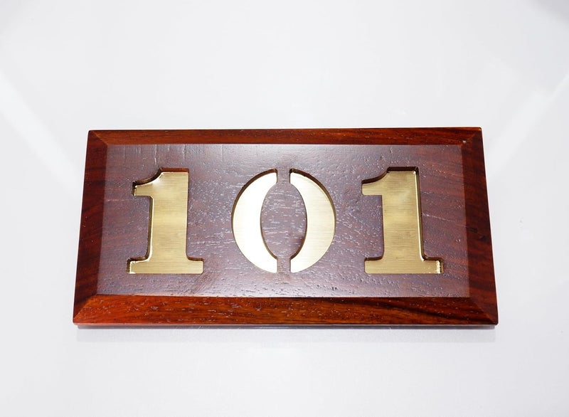 Tolas India Number Plate for HouseFlatsApartmentsOfficeHotelSchool Made with Solid Wood Vintage Brown Surface Gold Finish Number 101 - Image 1