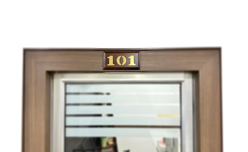 Tolas India Number Plate for HouseFlatsApartmentsOfficeHotelSchool Made with Solid Wood Vintage Brown Surface Gold Finish Number 101 - Image 2
