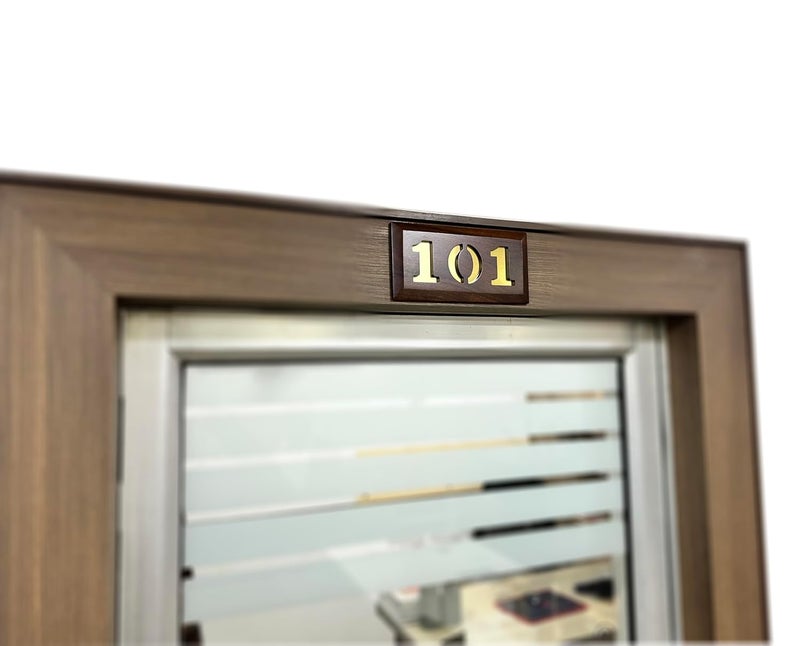 Tolas India Number Plate for HouseFlatsApartmentsOfficeHotelSchool Made with Solid Wood Vintage Brown Surface Gold Finish Number 101 - Image 4