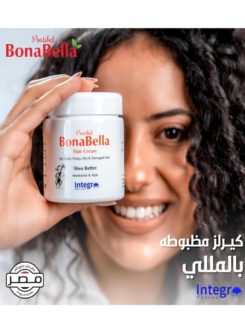 BonaBella Hair Cream For Curly, Frizzy, Dry & Damaged Hair Shea Butter Moisturize & Style 200 gm - Image 3