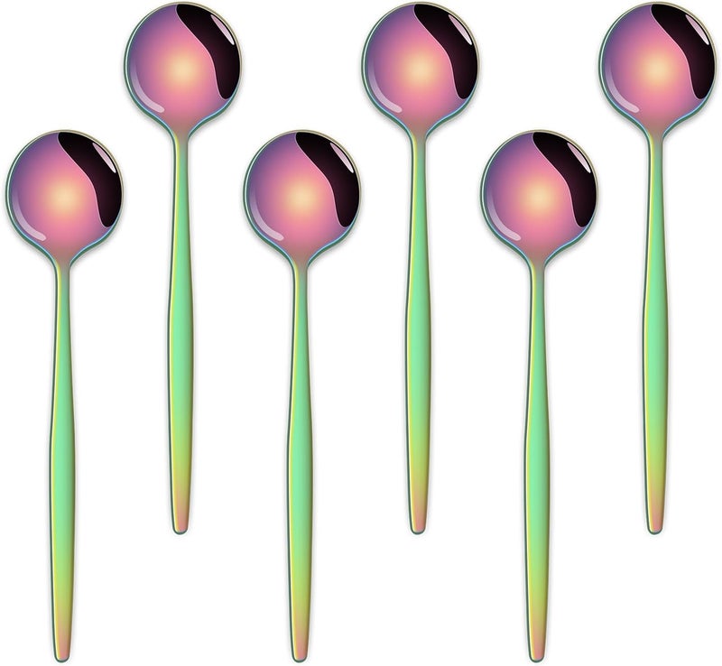 Dehov 5.1 Inch Coffee & Tea Spoons Set,6 Pieces Rainbow Stainless Steel Espresso Spoon,Cute Small Spoons For Dessert Coffee - Image 1