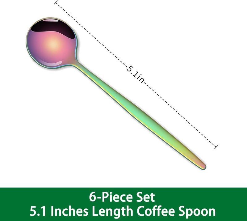 Dehov 5.1 Inch Coffee & Tea Spoons Set,6 Pieces Rainbow Stainless Steel Espresso Spoon,Cute Small Spoons For Dessert Coffee - Image 2