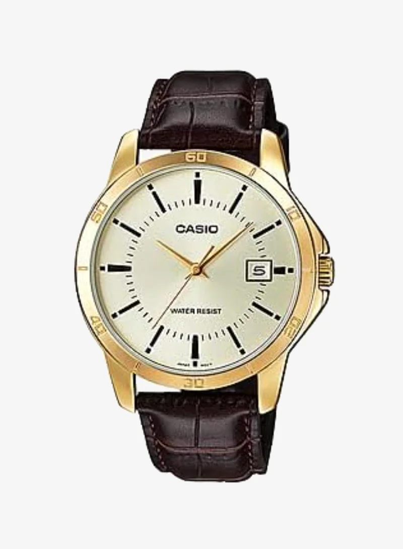 Casio Men's Analog Display Watch With Brown Leather Strap - MTP-V004GL-9A