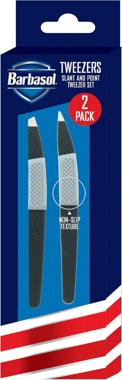 Barbasol Non Slip Stainless Steel Tweezer 2 Pack Slanted and Pointed