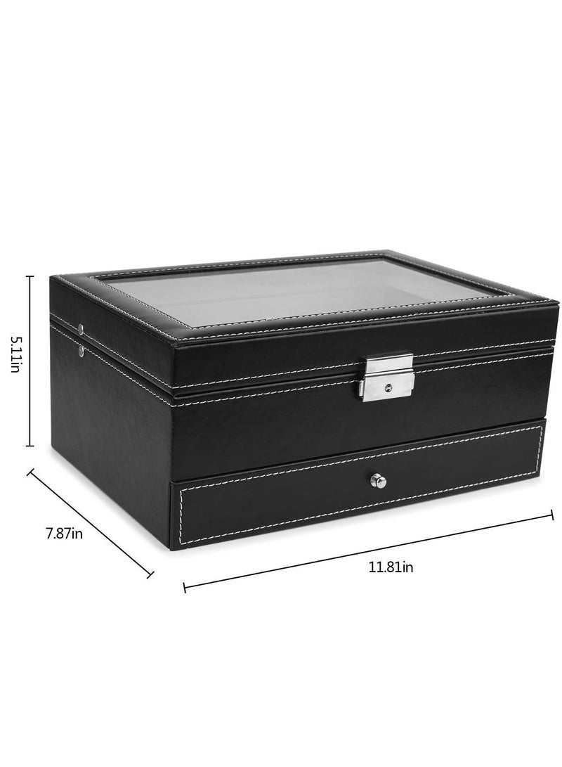 LIMOS Double Layer Jewelry Box with Drawer Case For Watch, Black - Image 2