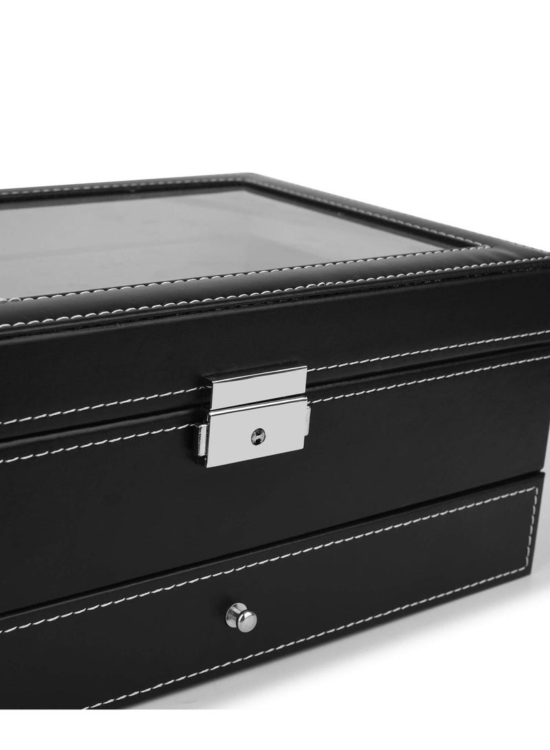 LIMOS Double Layer Jewelry Box with Drawer Case For Watch, Black - Image 4