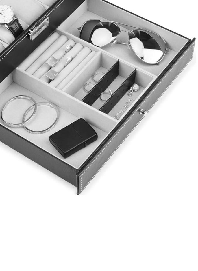 LIMOS Double Layer Jewelry Box with Drawer Case For Watch, Black - Image 5