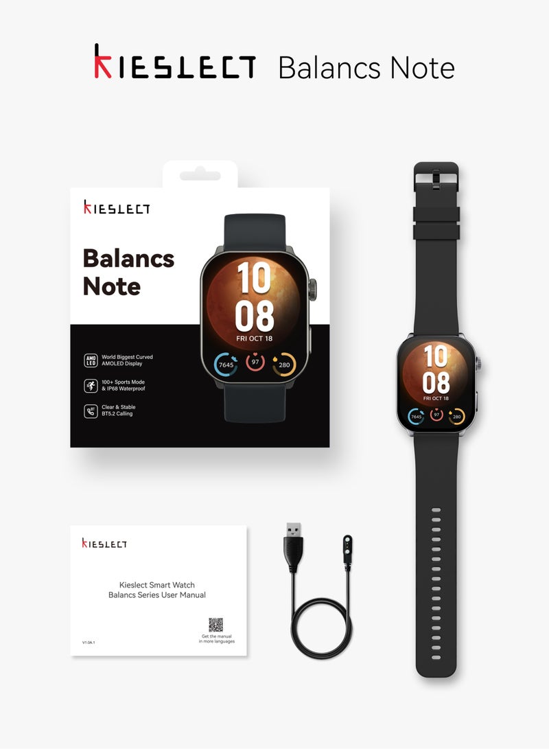 كيسلكت ساعة ذكية Balancs Note مزودة بشاشة AMOLED منحنية مقاس 2.1 بوصة ونظام تحديد المواقع العالمي (GPS) وتدعم الاتصال عبر البلوتوث - اسود - Image 5