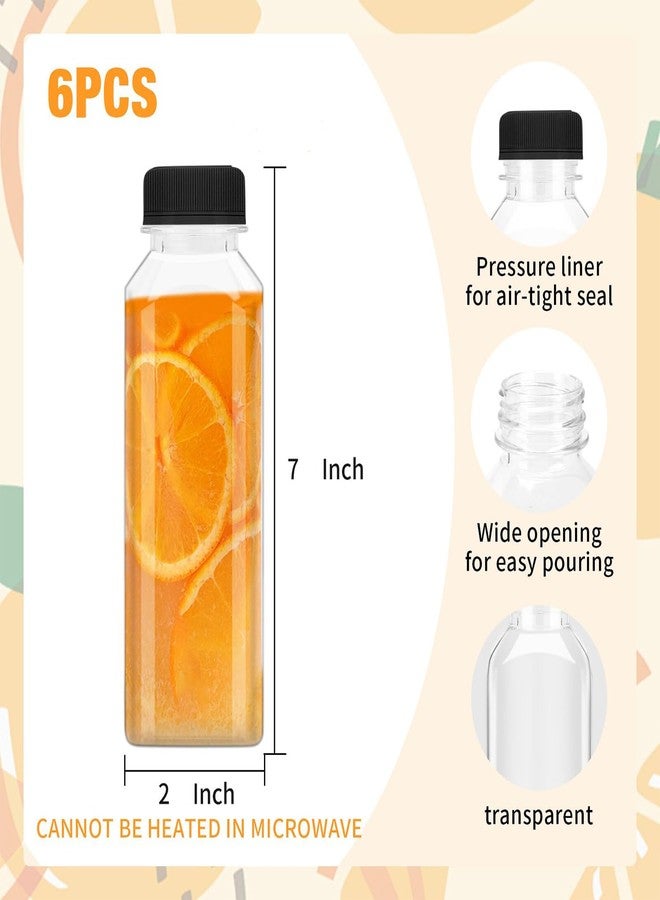DODHEG 6 Pcs 14 Ounce Plastic Juice Bottle, Bulk Beverage Containers, Drink Containers for Milk, Juice, Drinks Bottle Black Lid - Image 2