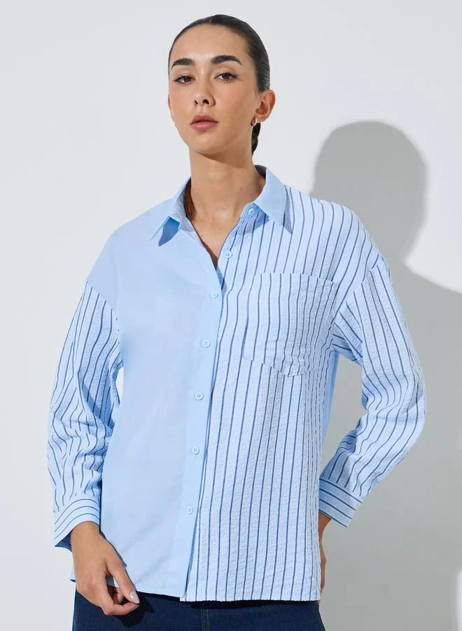 Styli Blue Striped Longline Shirt