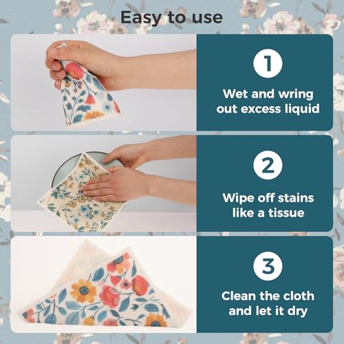 wlich Swedish Dishcloths, 10PCS Reusable Soft Kitchen Towels Dish Cloths Set with Clips, Non-Scratch Dish Rags for Washing Dishes, Washable Swedish Dish Cloths for Kitchen, No Odor(Plant) - Image 5