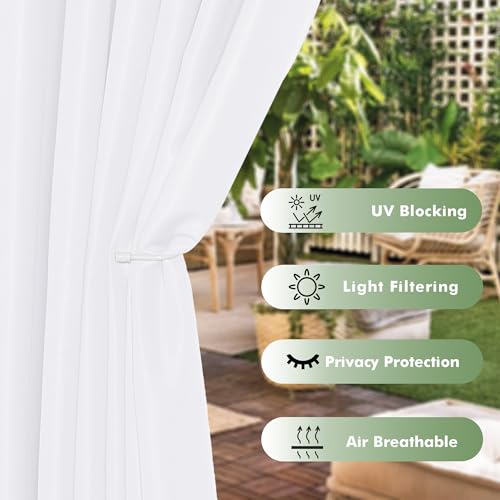 HolidayIdeas Outdoor Curtains for Patio Waterproof, 6 Panels - 54x84 Inches - Weatherproof Privacy Outsides Curtains for Cabana Porch Pergola, Sunlight & UV Blocking (White, Grommet Top) - Image 3
