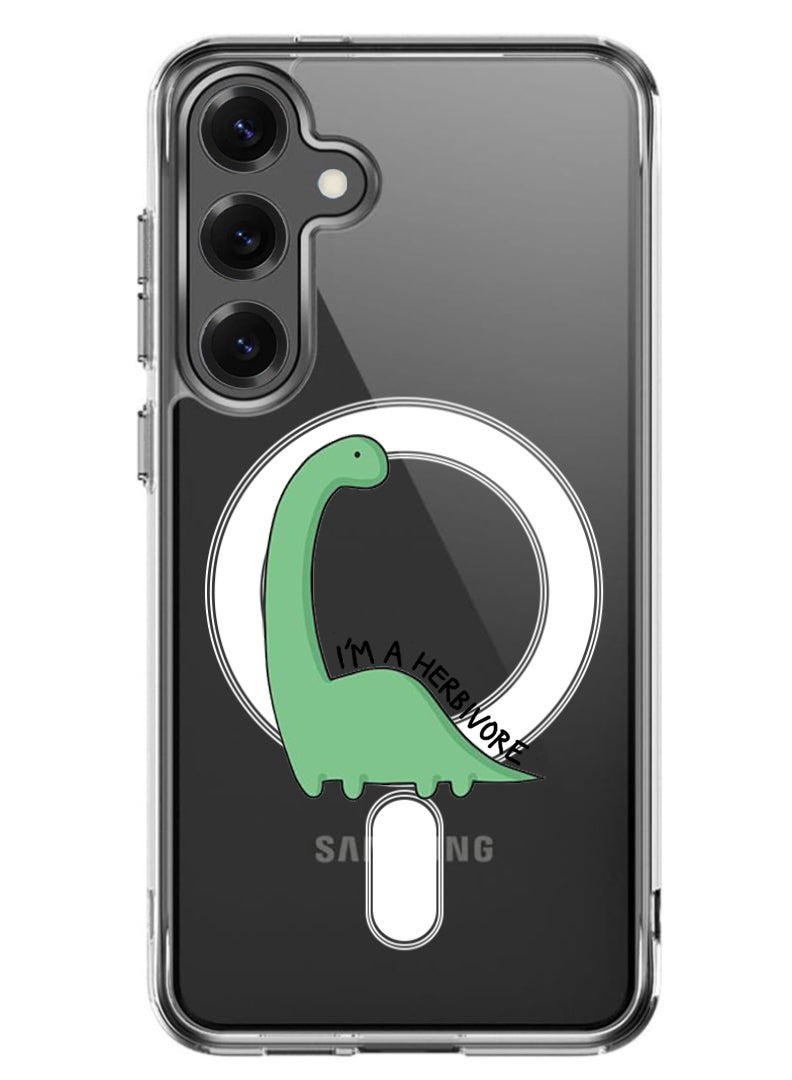 Theodor Magnetic Case for Samsung Galaxy S25 6.2-inch Compatible with MagSafe Wireless Charging, Shockproof Phone Bumper Cover Dino - Image 1