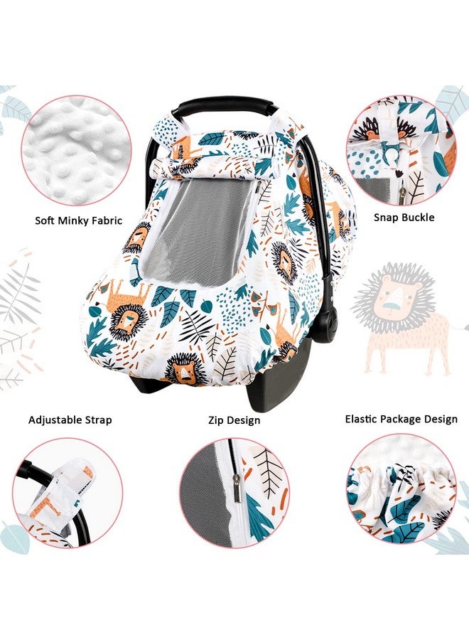 SWESEN Baby Car Seat Cover, Winter Car Seat Covers for Babies, Carseat Cover Boy, Mink Carseat Canopy with Window, Cozy & Warm Cover, Lion - Image 3
