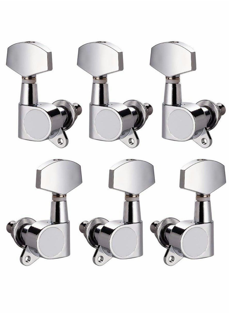 Generic - Guitar Tuning Pegs 3L3R Chrome Machine Heads for Acoustic & Electric Guitars - 6 Pack Replacement Tuners for Fender & Folk Instruments (Silver) - Image 1