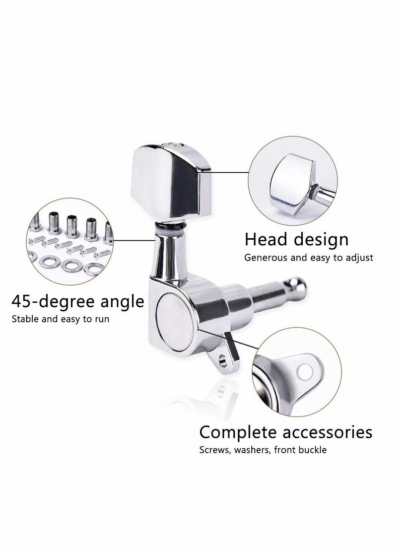 Generic - Guitar Tuning Pegs 3L3R Chrome Machine Heads for Acoustic & Electric Guitars - 6 Pack Replacement Tuners for Fender & Folk Instruments (Silver) - Image 1