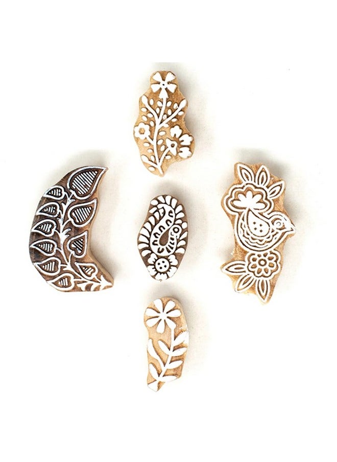 Hashcart | Set Of 5 | Wooden Indian Traditional Design Printing Stamps/Blocks For Printing Saree Border/Dresses/Craft Card Making/Scrapbook/Clay Pottery  - Image 2