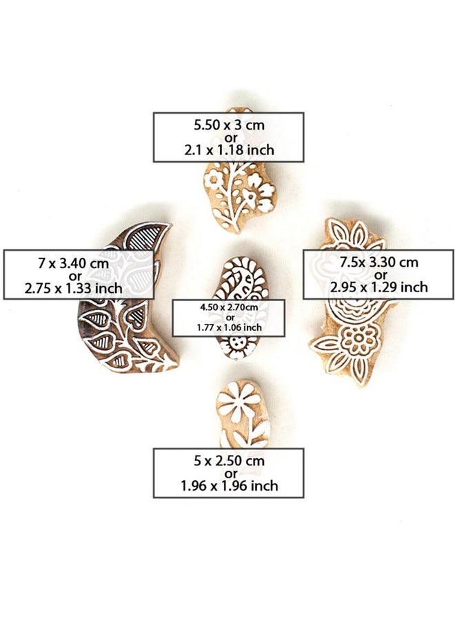 Hashcart | Set Of 5 | Wooden Indian Traditional Design Printing Stamps/Blocks For Printing Saree Border/Dresses/Craft Card Making/Scrapbook/Clay Pottery  - Image 4