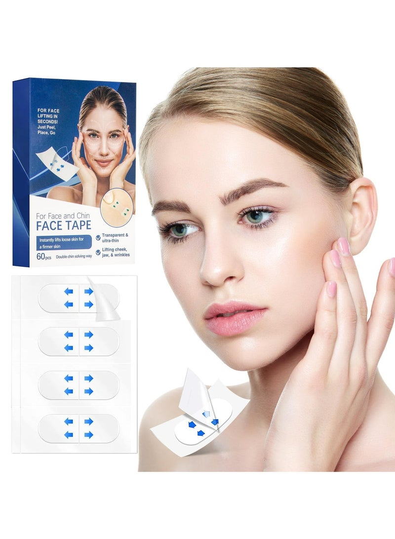 CMGTYYD 60PCS Face Lift Tape, High Elasticity Wrinkle Patches, Invisible Face Tapes for Lifting Eyes Double Chin Jowls, Lifting Saggy Skin, Waterproof, Face Stickers Neck Eye Double Chin Lift V Shape - Image 1