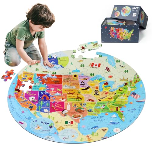 DIGOBAY United States Puzzle 70 Pieces USA Map Floor Jigsaw Puzzles for Kids Ages 410 Jumbo Round US Geography Puzzle 50 States with Capitals Educational Learning Toys for Boy or Girl - Image 1