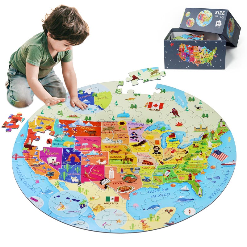 DIGOBAY United States Puzzle 70 Pieces USA Map Floor Jigsaw Puzzles for Kids Ages 410 Jumbo Round US Geography Puzzle 50 States with Capitals Educational Learning Toys for Boy or Girl - Image 4