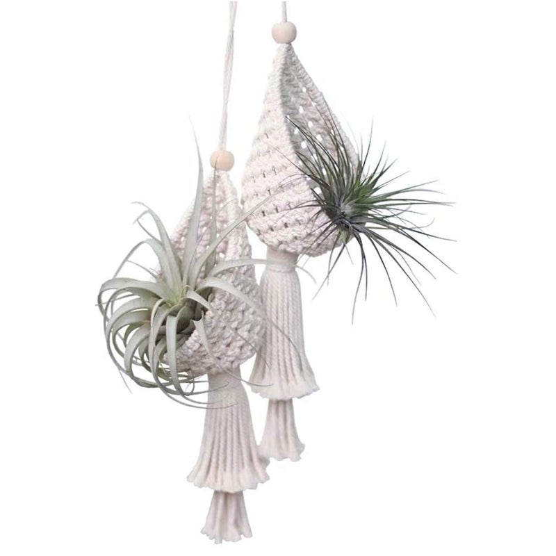 simpleSS 2 Pack Macrame Plant Hangers Air Plants Hanging Basket, Boho Macrame Wall Hanging for Indoor Outdoor Home Decor - Image 1