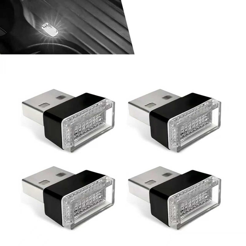 winterrock 4PCS USB LED Car Interior Atmosphere Lamp, Portable Mini USB LED Light, Plug-in USB Decor Night Light, Auto LED Ambient Lighting Kit, Universal Interior Accessories for Vehicle (White) - Image 1