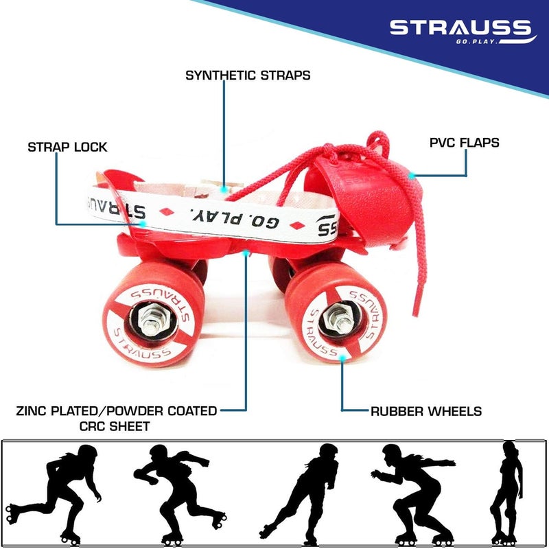 STRAUSS زلاجات رولر تيناسيتي | زلاجات عجلات خارجية للأطفال | حجم حذاء قابل للتعديل | حذاء تزلج بأربع عجلات للأولاد والبنات | مثالي للتزلج في الداخل والخارج | الفئة العمرية 4-6 سنوات، (أحمر) - Image 4