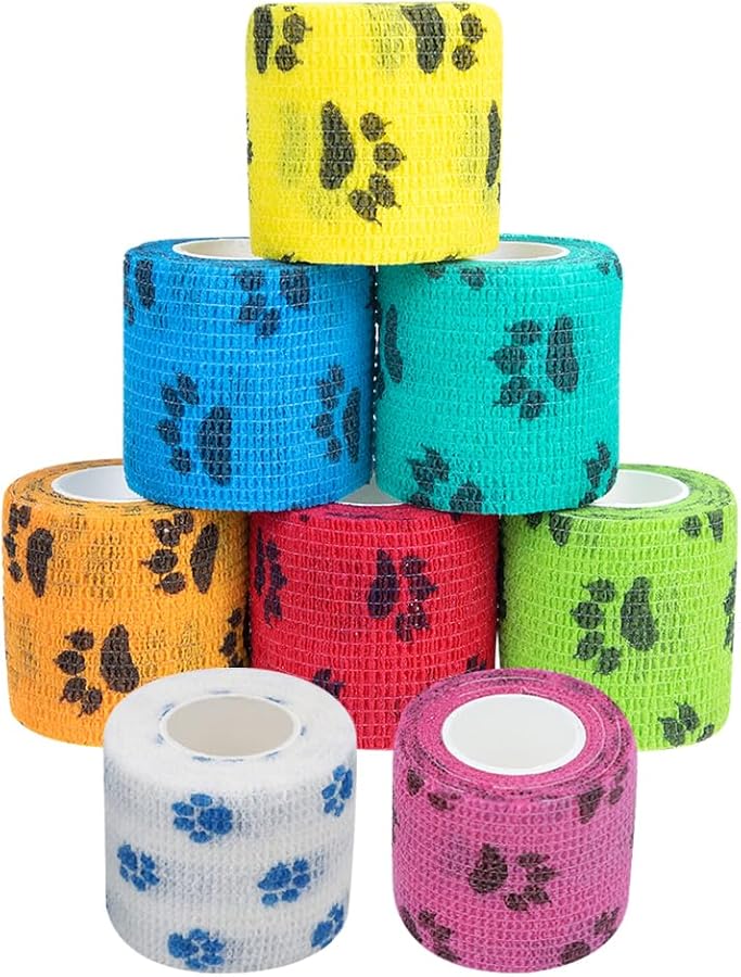Non Woven Self Adhesive Cohesive Bandage 8 Rolls Paw Print Breathable Athletic Tape - Image 2