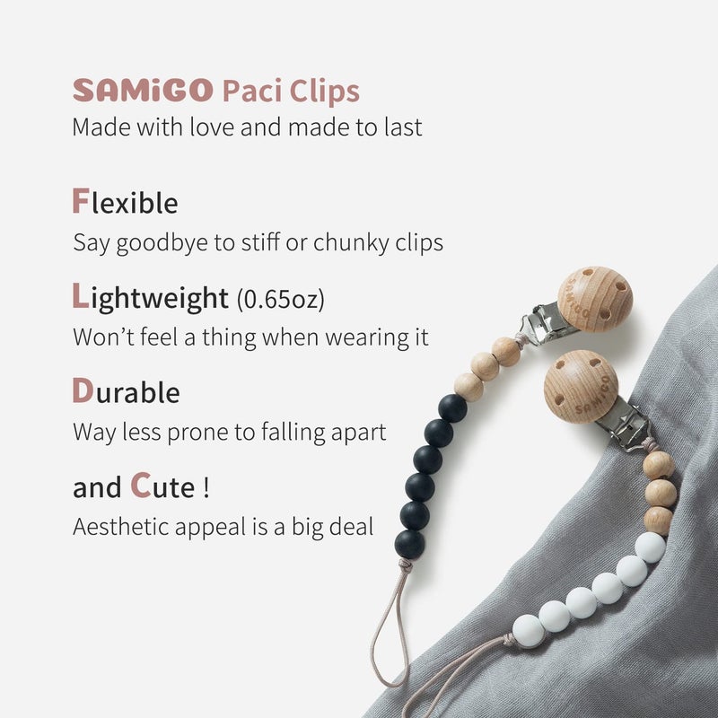 SAMiGO Silicone Pacifier Clips Holders Paci Binky Clips for Baby Boys and Girls - 2 Pack - Image 3